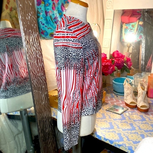 🌷Joseph Ribkoff🌷 Red White Black Animal Print Stripe Jacket - Picture 6 of 11